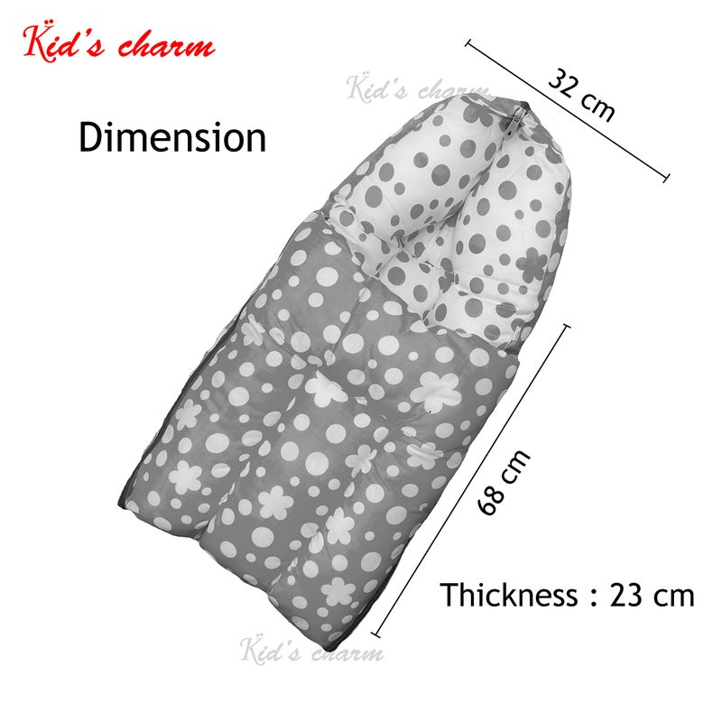 Kid's Charm Kid's Charm Clover 3 PCS Combo Set |3 in 1 Baby's Cotton Bed Cum Carry Bed|5 in 1 Baby's Cotton Breast Feeding Pillow with Safety Belt|2 in 1 Baby's Cotton with Mosquito Net for 0-4 Months (Grey) - Image 3