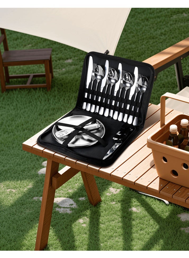 Soofam Camping Silverware Set with Case 20Pcs Camping Cutlery Kit Stainless Steel Picnic Utensils Portable Camping Mess Kit with Plates forks Spoons Outdoor Travel Tableware Set for Office BBQ Picnic Hiking - Image 2