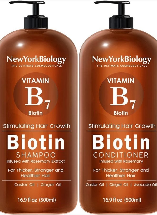 NEW YORK BIOLOGY THE ULTIMATE COSMECEUTICALS - New York Biology Biotin Shampoo and Conditioner Set for Hair Growth and Thinning Hair – Thickening Formula for Hair Loss Treatment – For Men & Women – Anti Dandruff - 16.9 fl Oz - Image 1