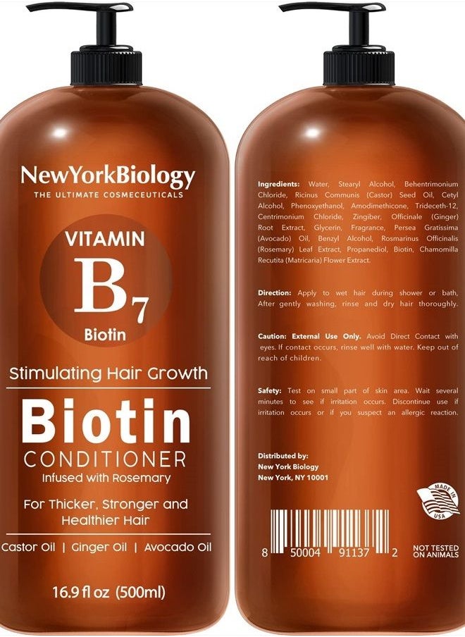 NEW YORK BIOLOGY THE ULTIMATE COSMECEUTICALS - New York Biology Biotin Shampoo and Conditioner Set for Hair Growth and Thinning Hair – Thickening Formula for Hair Loss Treatment – For Men & Women – Anti Dandruff - 16.9 fl Oz - Image 1