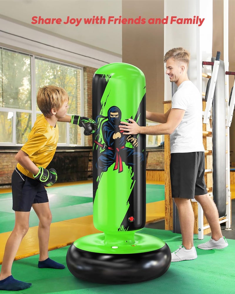 QPAU Punching Bag for Kids, 66 Inch Stable Inflatable Boxing Bag with Boxing Gloves, Stand Kids Punching Bag Toy for Boys & Girls Age 6-12, Boxing Set for Practicing Karate, Taekwondo, MMA - Image 4