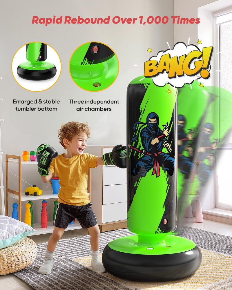 QPAU Punching Bag for Kids, 66 Inch Stable Inflatable Boxing Bag with Boxing Gloves, Stand Kids Punching Bag Toy for Boys & Girls Age 6-12, Boxing Set for Practicing Karate, Taekwondo, MMA - Image 5