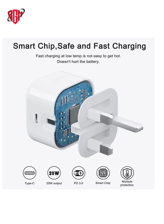 BGM - 2 Pack iPhone USB C Fast Charger, [Apple MFi Certified] 20W PD Type C Power Block Wall Charger Plug Adapter with 6.6FT USB-C to Lightning Cable Compatible with iPhone 14 PRO MAX - Image 1