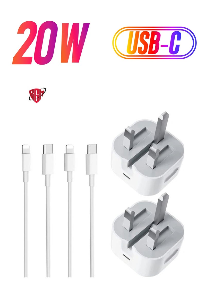 BGM - 2 Pack iPhone USB C Fast Charger, [Apple MFi Certified] 20W PD Type C Power Block Wall Charger Plug Adapter with 6.6FT USB-C to Lightning Cable Compatible with iPhone 14 PRO MAX - Image 1