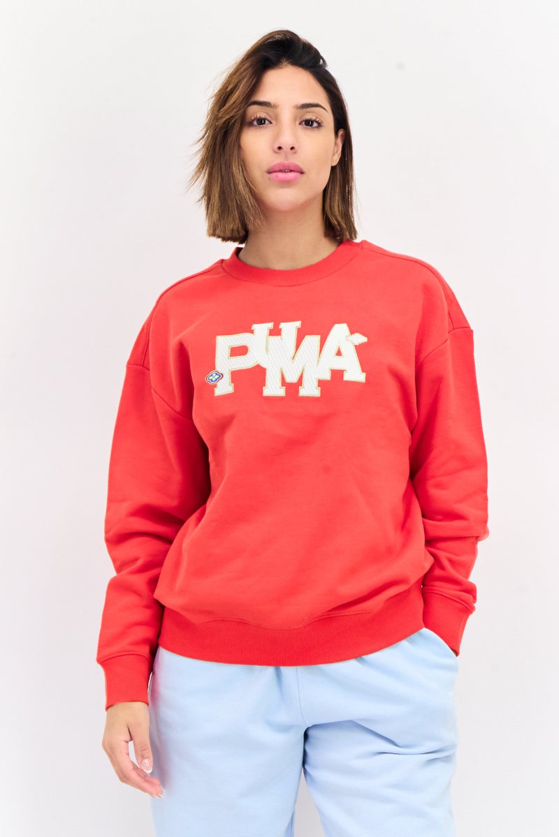 PUMA Women Sportswear Fit Embroidered Sweatshirt, Red - Image 1