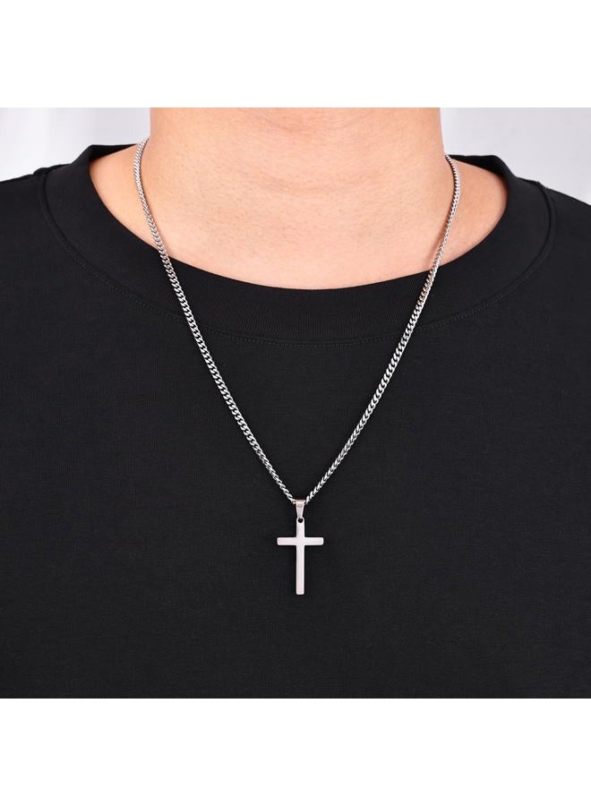 Fiusem Silver Tone Cross Necklace for Men, Mens Cross Necklaces with 3.5mm Chain and Stainless Steel Pendant, Cuban Chain 16-24 Inches, 18 Inches, Stainless Steel, No Gemstone - Image 4