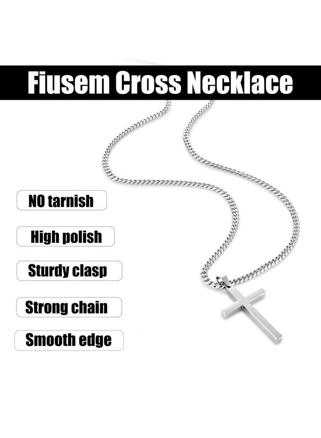 Fiusem Silver Tone Cross Necklace for Men, Mens Cross Necklaces with 3.5mm Chain and Stainless Steel Pendant, Cuban Chain 16-24 Inches, 18 Inches, Stainless Steel, No Gemstone - Image 5