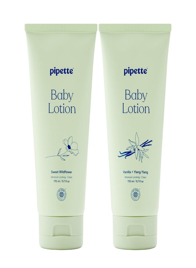 Pipette Baby Lotion Scented Discovery Duo, Pack of 2, Includes Sweet Wildflower and Vanilla + Ylang Ylang Scents, Baby Lotion for Newborn, Sensitive Skin, and Kids, Non-Toxic and Hypoallergenic