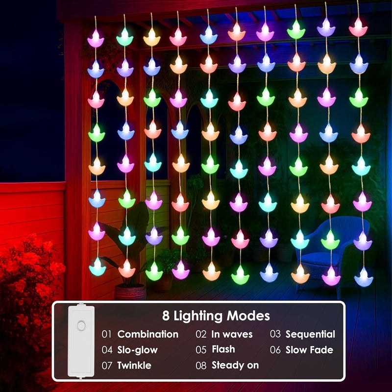 Gesto 80 Diya Curtain Lights – Multicolor Fairy Lights with 8 Modes Controller | AC Powered Diya Lights for Home,Balcony,Mandir,Pooja Room,Diwali Decoration,Festival Decor & Hanging Lights (10 x 3 Ft) - Image 2