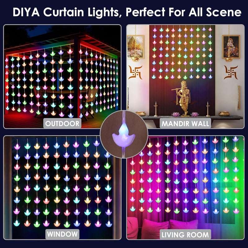 Gesto 80 Diya Curtain Lights – Multicolor Fairy Lights with 8 Modes Controller | AC Powered Diya Lights for Home,Balcony,Mandir,Pooja Room,Diwali Decoration,Festival Decor & Hanging Lights (10 x 3 Ft) - Image 5