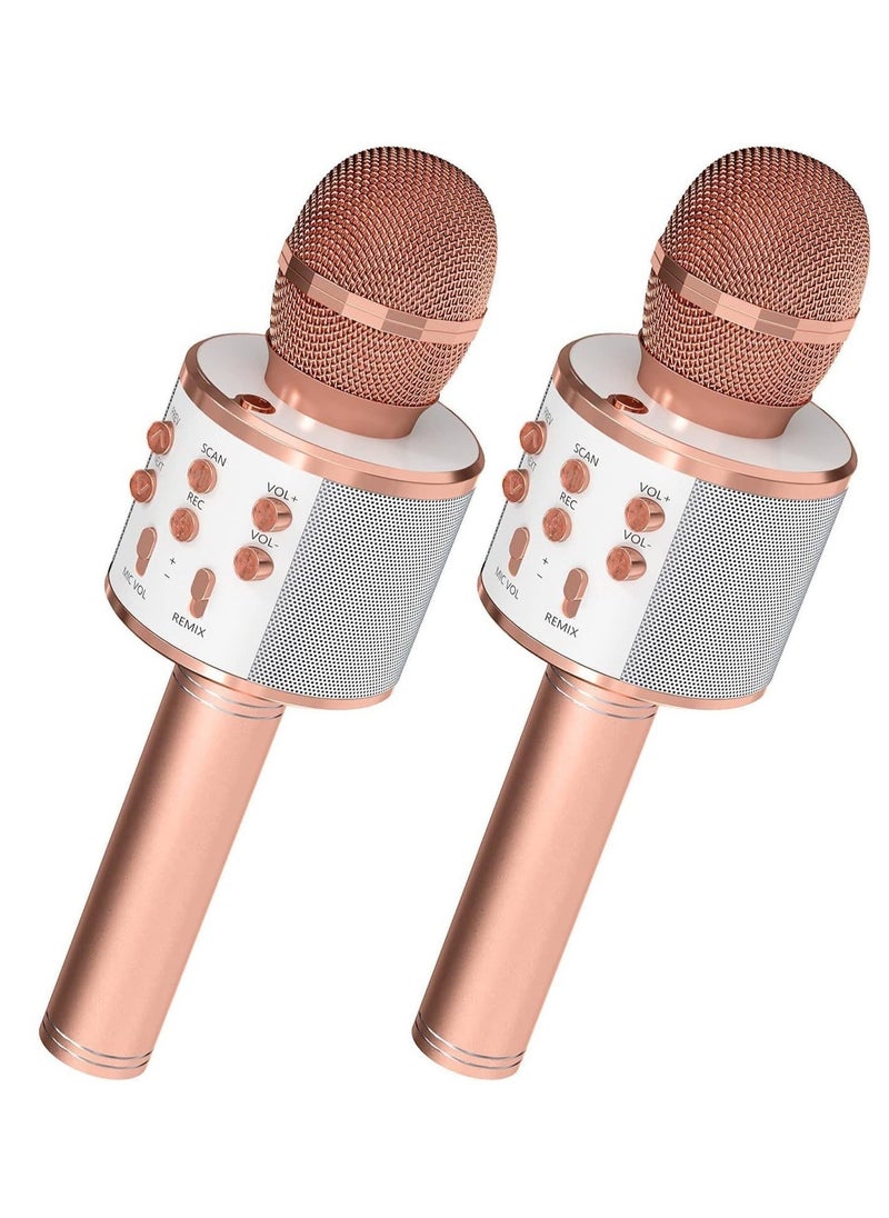 2 Pack Karaoke Microphone for Kids, Wireless Bluetooth Karaoke Microphone for Singing, Portable Handheld Mic Speaker Machine, Great Gifts Toys for Girls Boys Adults. (Rose Gold) - Image 1