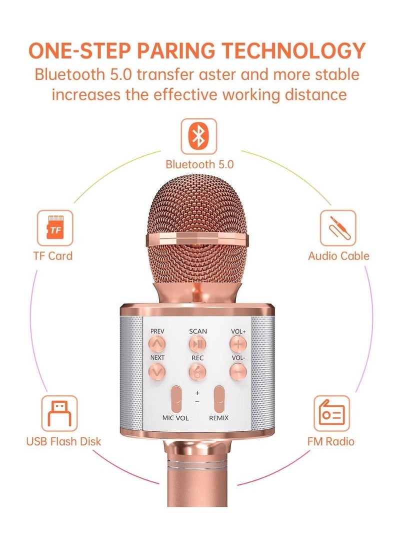 2 Pack Karaoke Microphone for Kids, Wireless Bluetooth Karaoke Microphone for Singing, Portable Handheld Mic Speaker Machine, Great Gifts Toys for Girls Boys Adults. (Rose Gold) - Image 2