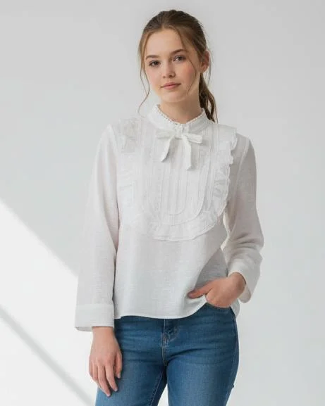 Redtag Girls White Ruffled Front Blouse
