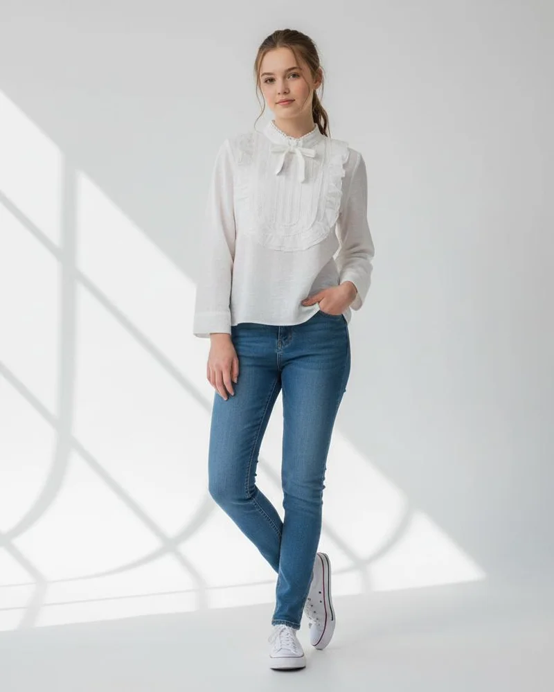 Redtag Girls White Ruffled Front Blouse