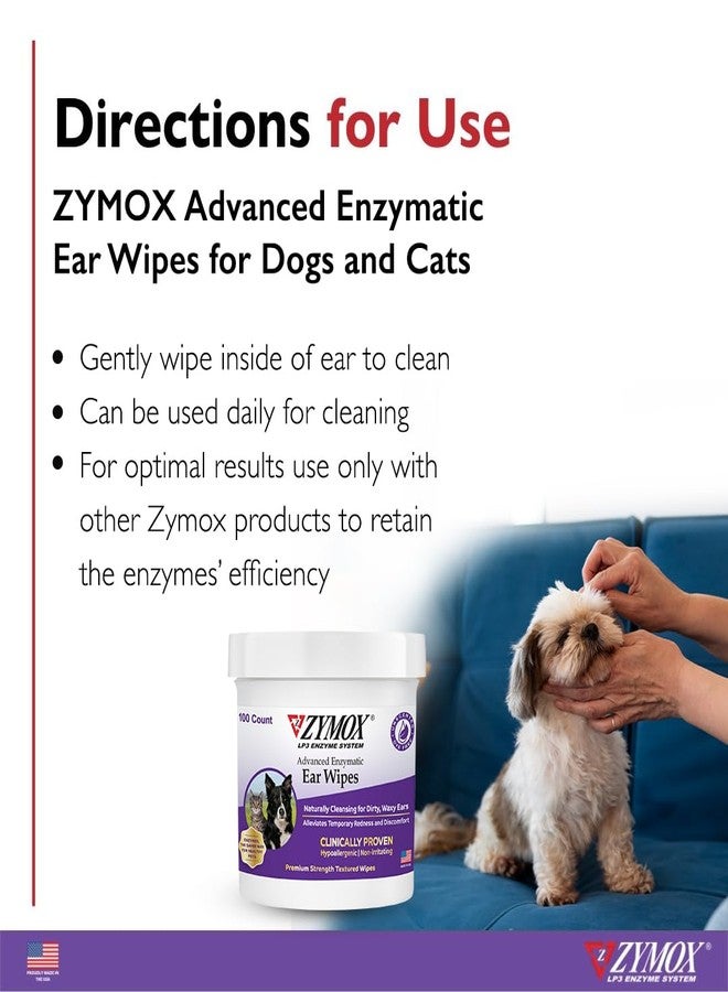 Zymox Advanced Enzymatic Ear Wipes for Dogs and Cats - for Dirty, Waxy, Smelly Ears - Premium Strength Ear Cleaner Wipes - Non-Irritating - Hypoallergenic (100 Count-Pack of 2) - Image 3