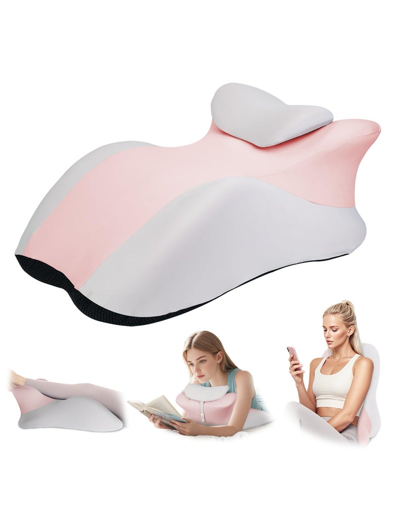 Adult Memory Foam Ergonomic Wedge Prone Pillow Bed Pillow for Sitting Up Back Neck and Leg Pain Relief Anti Snoring Ideal for Massage Reading Sleeping with Removable Washable Cover Pink