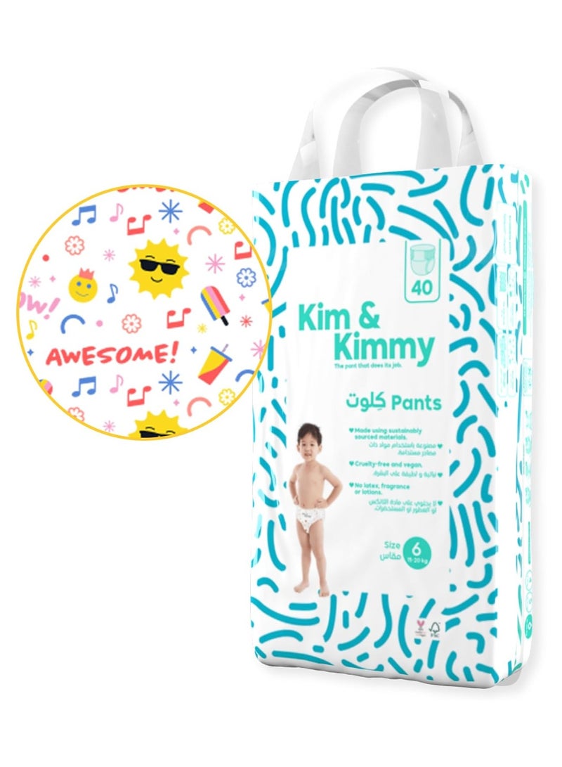 Kim & Kimmy Pant Style Diapers, 40 Pieces, Size 6, 15 to 20kg - Wetness Indicator, 12Hrs Leak Protection, Comfy Fit