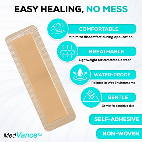 MedVance Bordered Adhesive Silicone Foam Dressing Pack of 10 - Waterproof Silicone Pad - Easy Apply & Remove Sterile Bandages - Wound Care & Dressings for Burns & More (4"x12" Bandage, 2.4"x10.4" Pad) - Image 5
