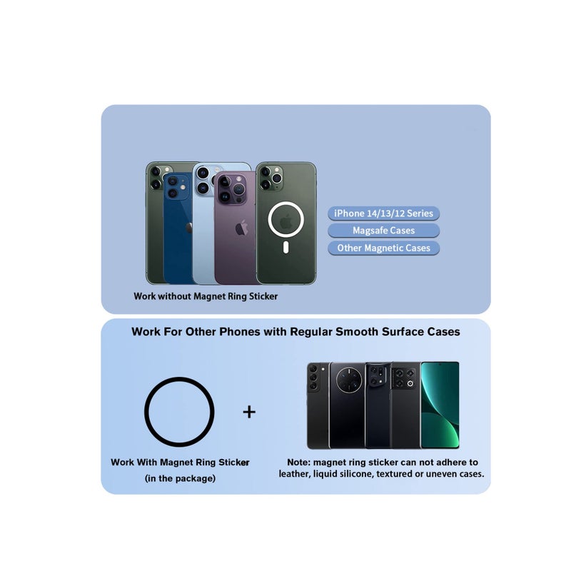 Barakah Magnetic Phone Ring Holder, Magnetic Phone Grip, Black Finger Ring Grip and Stand for Magsafe Phone Grip Adjustable Magnetic Phone Grip, Compatible with MagSafe Accessories, for iPhone 14 13 12 - Image 3