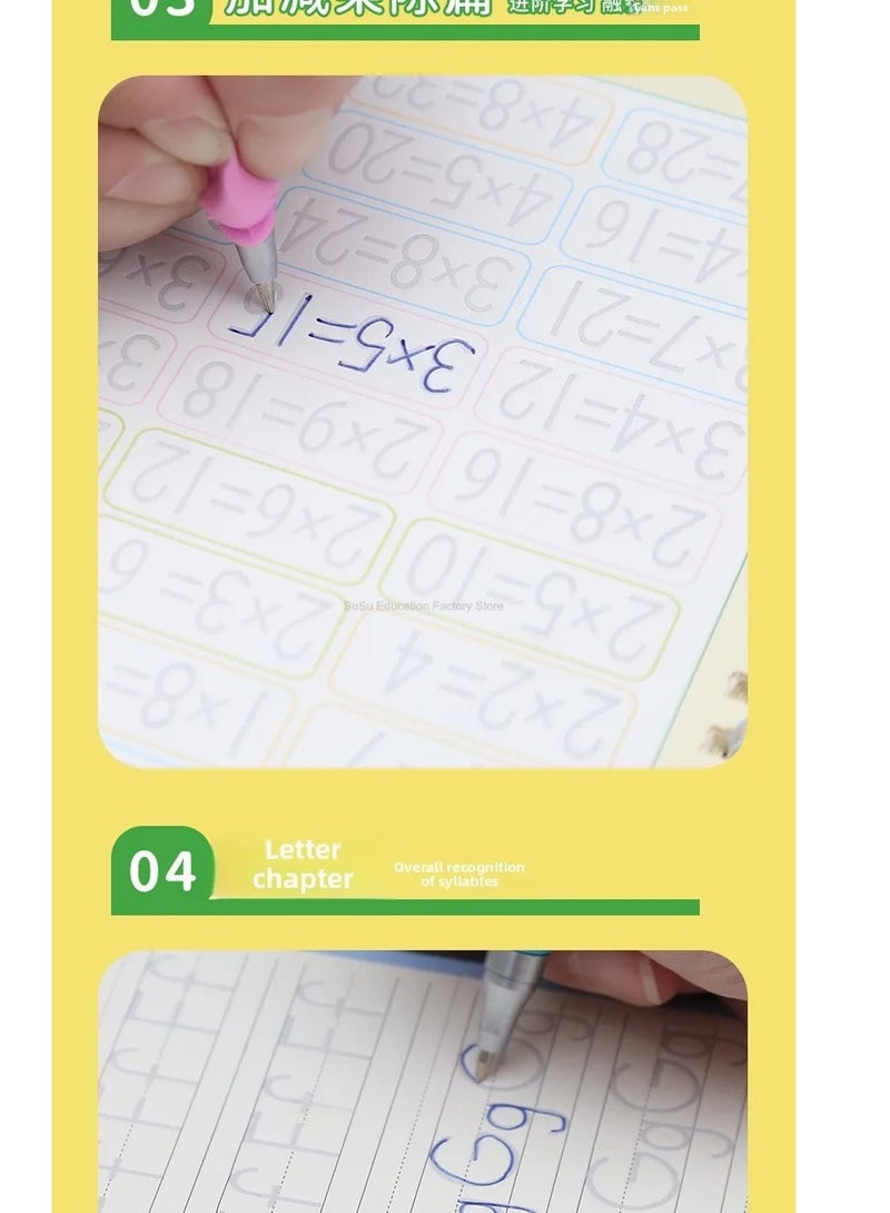سانك ماجيك مجموعة من 4 كتب، دفتر سحري قابل لإعادة الاستخدام، قلم تدريب على الكتابة، أخدود أبجدي، لوحة رسم، كلمات إنجليزية، خط عربي - Image 3