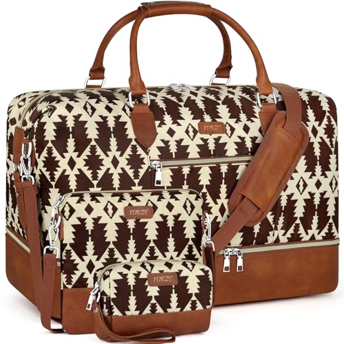 ITIEZY Women's 3-Piece Waterproof Travel Duffel Set - Weekender Overnight Bag with Shoe Compartment, Carry-On Tote & Toiletry Bag for Gym, Business Trip, Weekend Getaways - Image 1