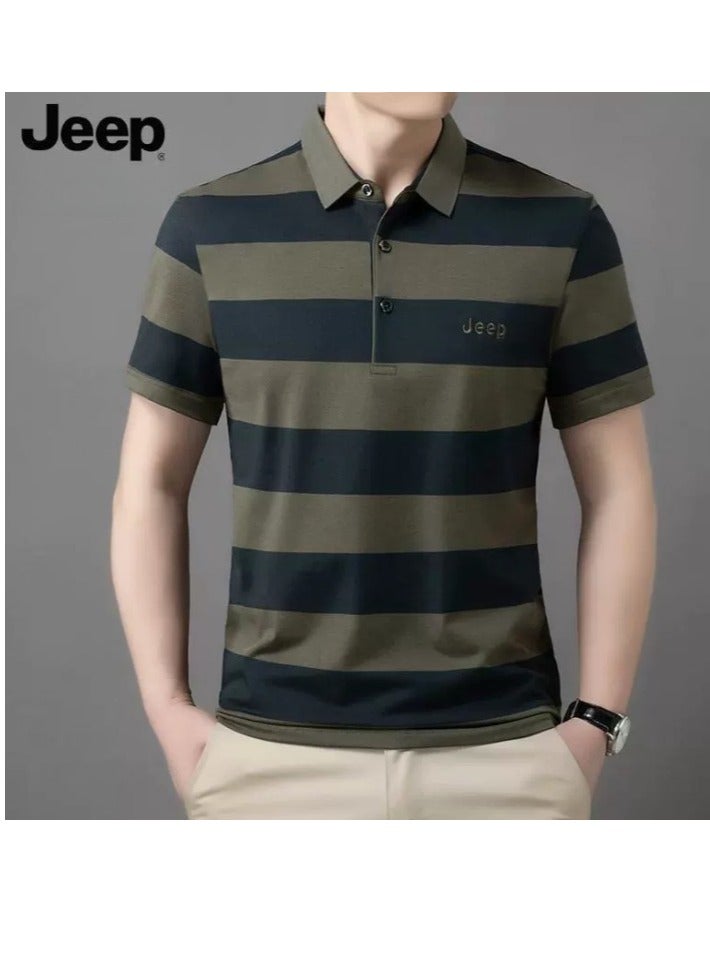 Jeep Striped Slim Fit Lapel Fashion POLO Shirt - Image 1