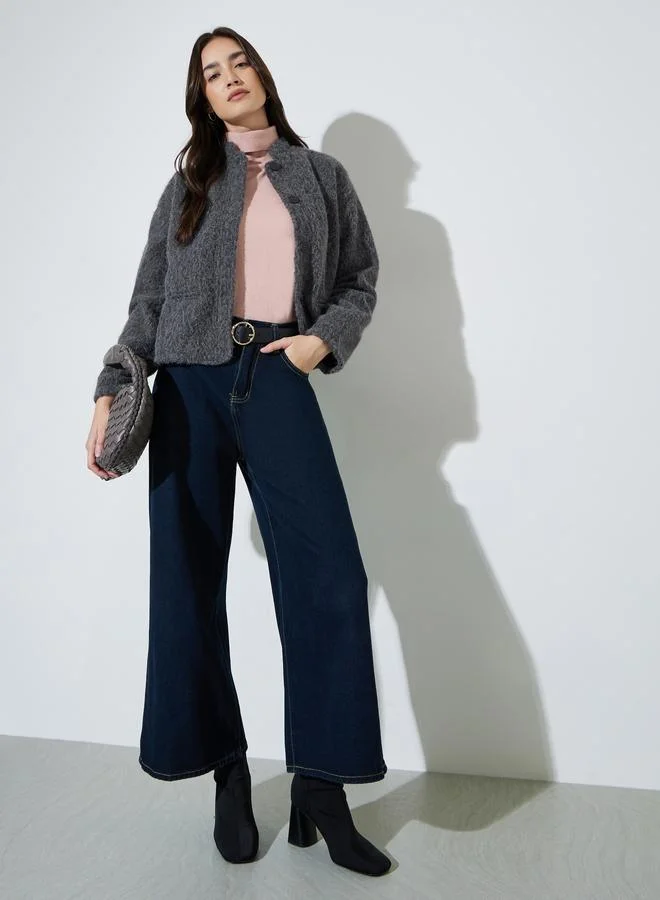 ستايلي Charcoal Regular Fit Wool-Like Trucker Jacket