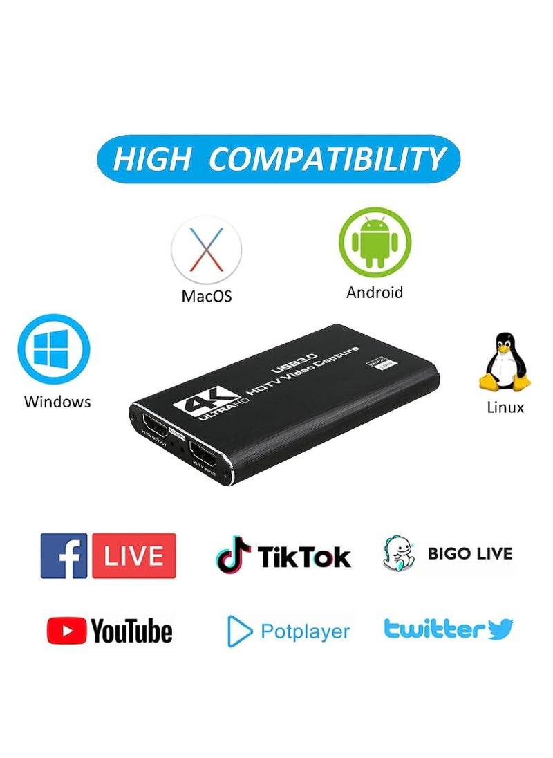 SYOSI HDMI Video Capture Card 4K, USB3.0 1080P 60FPS HD Ultra Low Latency, Game Capture Card for Gaming / Live Streaming / Videoconferencing for Nintendo Switch / PS4 / Xbox One / OBS / Camera / PC  - Image 2