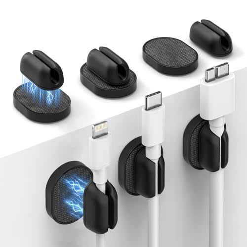 SODI 6 Pack Magnetic Cable Holder [2 in 1 Magnet & Adhesive] Cable Clips Silicone for Phone Charger, SODI Minimalist Cord Holder for Nightstand, No-Residue Adhesive Cord Organizer for Desk, Car, Office - Image 1