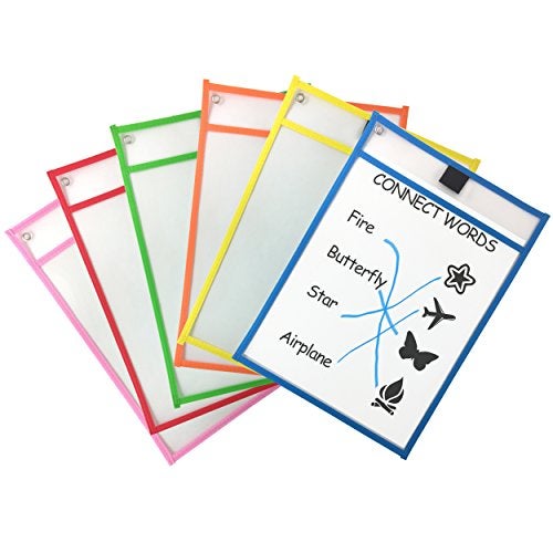 Clipco Dry Erase Pocket Sleeves Assorted Colors (6-Pack) - Image 1