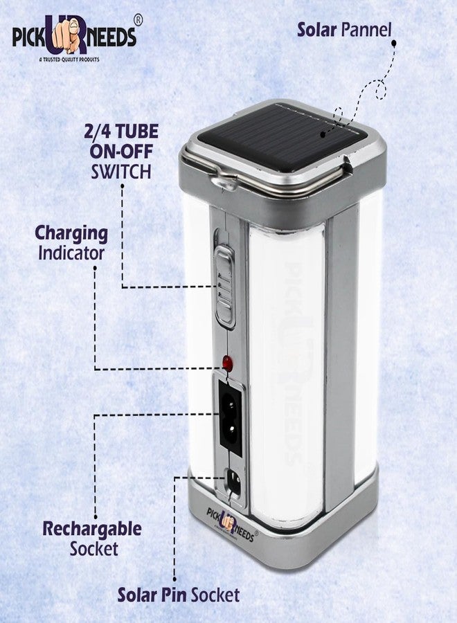 اختر احتياجاتك مصباح أرضي LED منزلي قابل لإعادة الشحن يعمل بالطاقة الشمسية للطوارئ، مزود بأربعة أنابيب جانبية (عبوة فضية من قطعتين) - Image 2