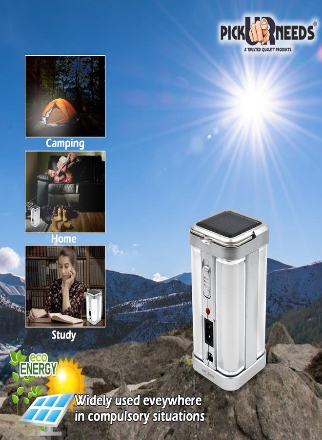 اختر احتياجاتك مصباح أرضي LED منزلي قابل لإعادة الشحن يعمل بالطاقة الشمسية للطوارئ، مزود بأربعة أنابيب جانبية (عبوة فضية من قطعتين) - Image 4