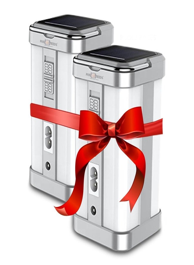 اختر احتياجاتك مصباح أرضي LED منزلي قابل لإعادة الشحن يعمل بالطاقة الشمسية للطوارئ، مزود بأربعة أنابيب جانبية (عبوة فضية من قطعتين) - Image 1