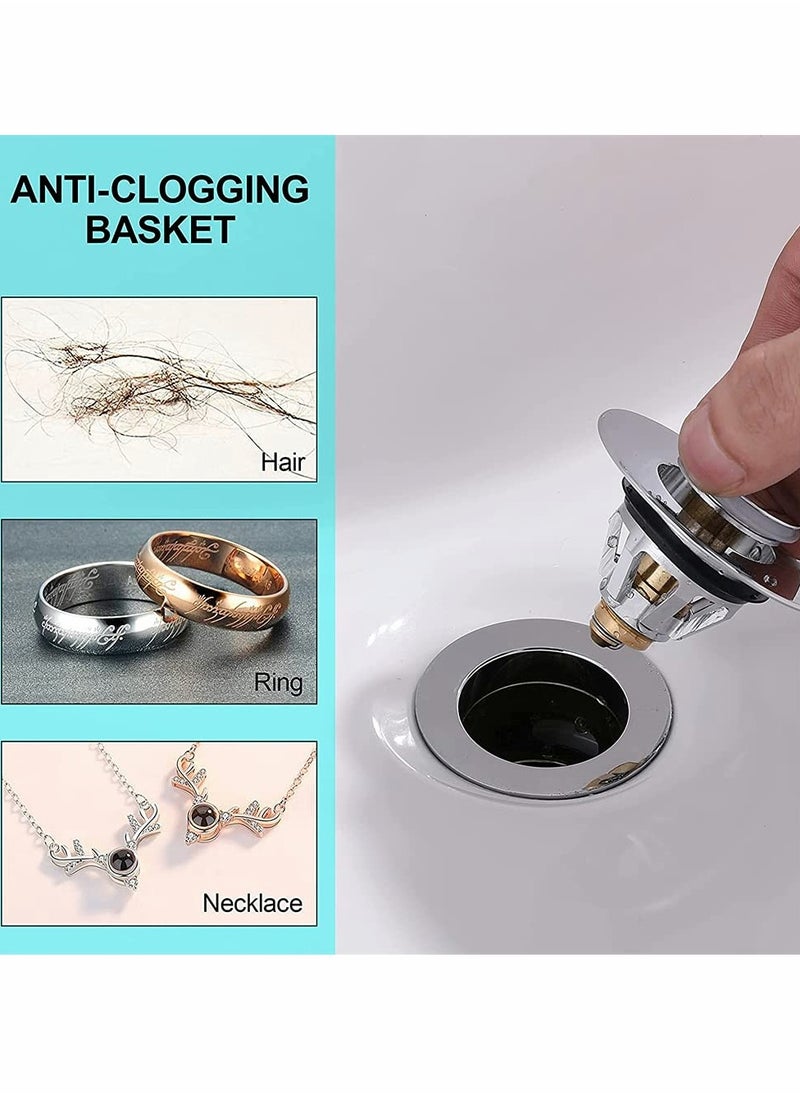 SYOSI - Drain Stopper, Wash Basin Bounce Drain Filter, Pop Up Drain Stopper for Bathroom Sink, Core Push Type Sink Stopper, Sink Drain Plug with Anti-Clogging Strainer - Image 1