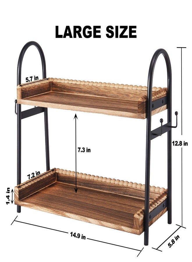 BDBDYEAY Coffee Bar Accessories, 2-Tier Coffee Bar Organizer with 4 Coffee Cup Holder Hooks, Mul-tifunctional Wooden Beaded Coffee Station Countertop Stand Shelf for Kitchen Home Office - Image 5