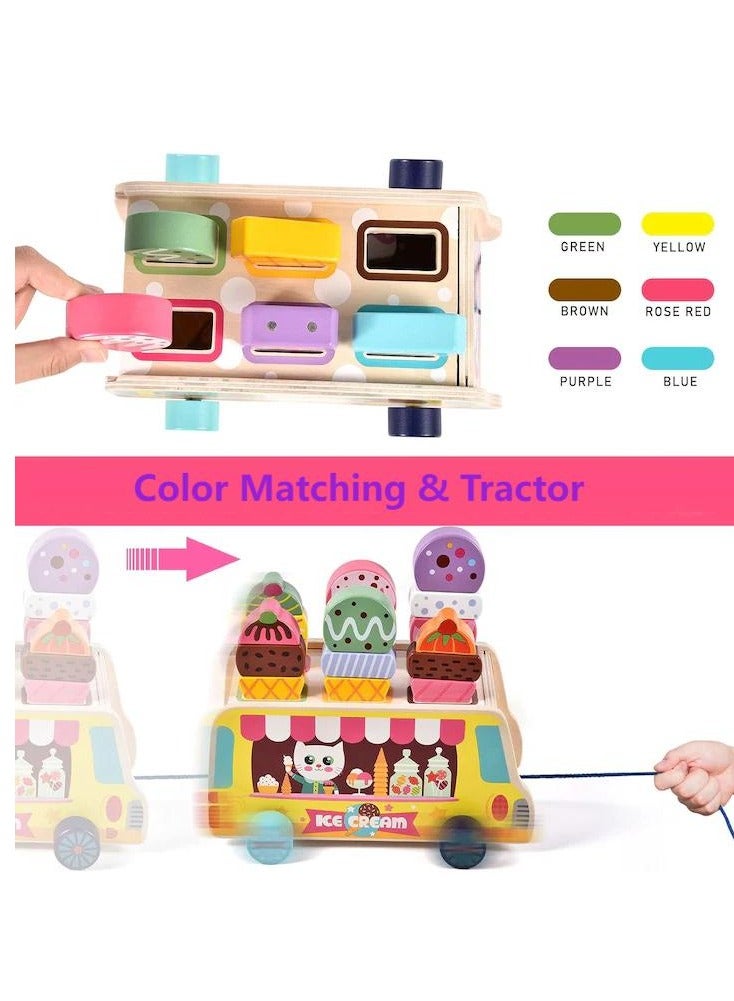 خشبية الآيس كريم عربة لعب للأطفال الصغار التظاهر اللعب الغذاء فرز التراص اللعب الآيس كريم شاحنة ألعاب مونتيسوري للأطفال 2-5 سنوات من العمر الفتيات الفتيان هدايا عيد - Image 4