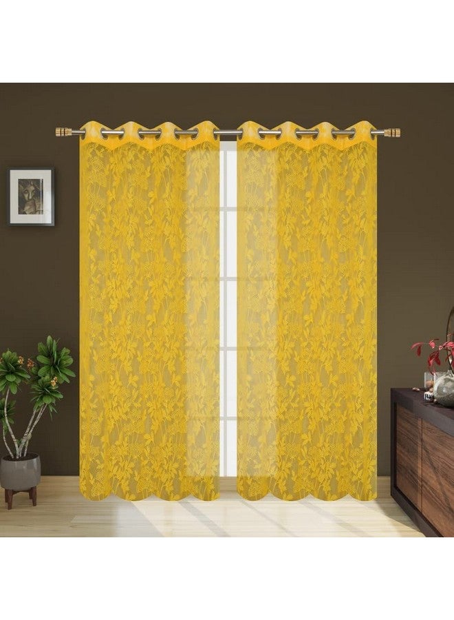 SpangleHomes 8Ft Grommet Door Curtain Set Of 2|Heavy Tissue Net Floral Semi Transparent Sheer Parda For Home Living/Drawing And Bedroom,4X8 Feet Xl Door,Yellow Net Curtains,Pack Of 2 Pcs,Jhaad - Image 3