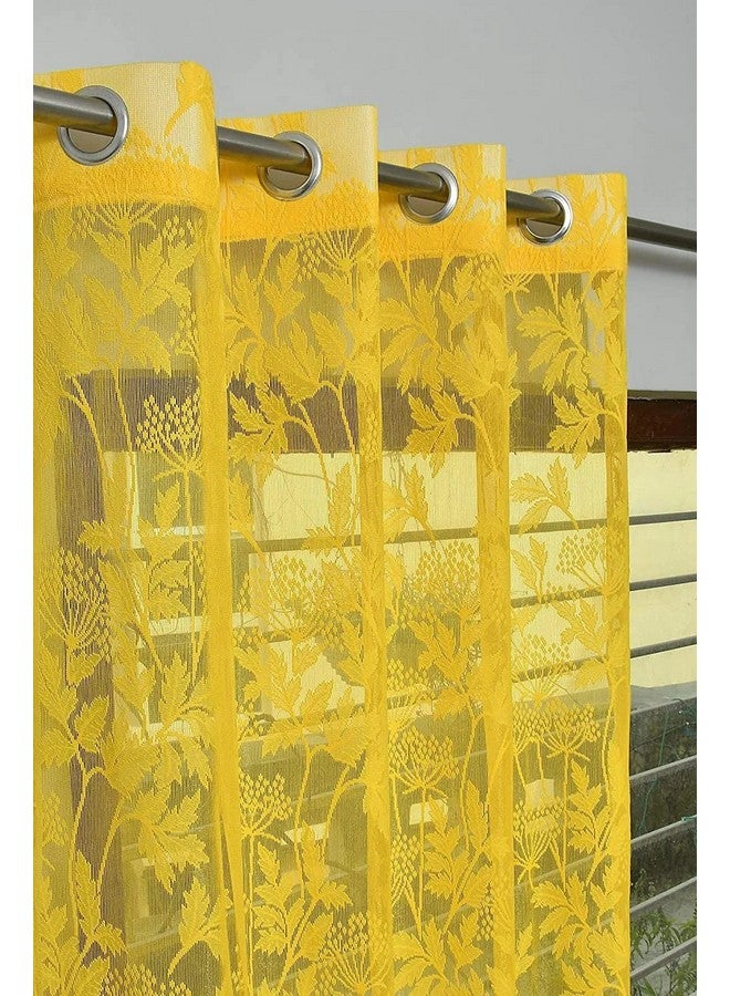 SpangleHomes 8Ft Grommet Door Curtain Set Of 2|Heavy Tissue Net Floral Semi Transparent Sheer Parda For Home Living/Drawing And Bedroom,4X8 Feet Xl Door,Yellow Net Curtains,Pack Of 2 Pcs,Jhaad - Image 1