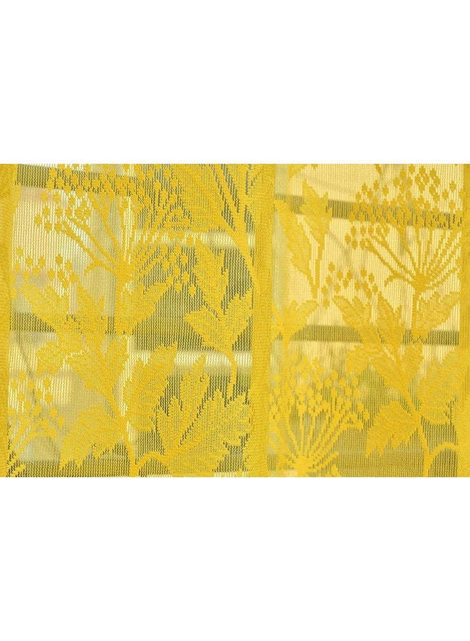 SpangleHomes 8Ft Grommet Door Curtain Set Of 2|Heavy Tissue Net Floral Semi Transparent Sheer Parda For Home Living/Drawing And Bedroom,4X8 Feet Xl Door,Yellow Net Curtains,Pack Of 2 Pcs,Jhaad - Image 2