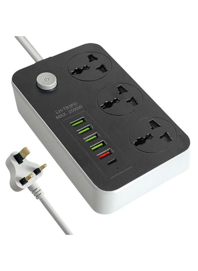 سلك تمديد عالمي 9 في 1 بطول 5 أمتار مع 3 مقابس طاقة و 6 فتحات شحن USB - Image 1