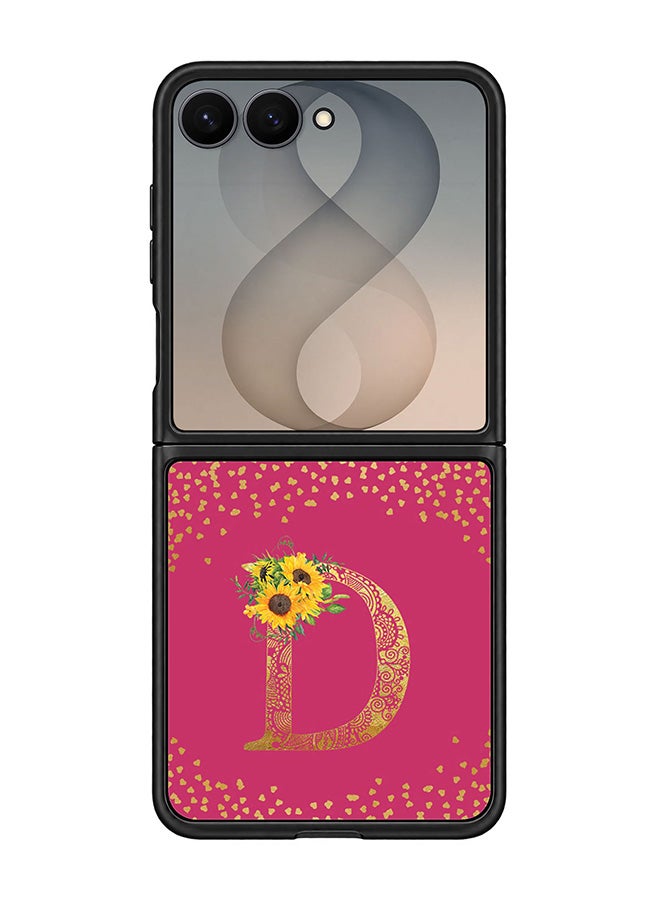 Stylizedd Rugged Case for Samsung Galaxy Z Flip8- Slim Fit Hybrid Rubber Cover Sunflower Monogram - D (Deep Pink)