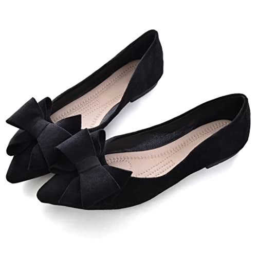 Stunner Womens Bowknot Flower Ballet Flats Pointed Toe Soft Dress Shoes Black 397 2 - Image 1