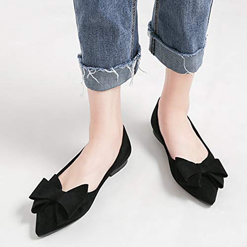 Stunner Womens Bowknot Flower Ballet Flats Pointed Toe Soft Dress Shoes Black 397 2 - Image 3