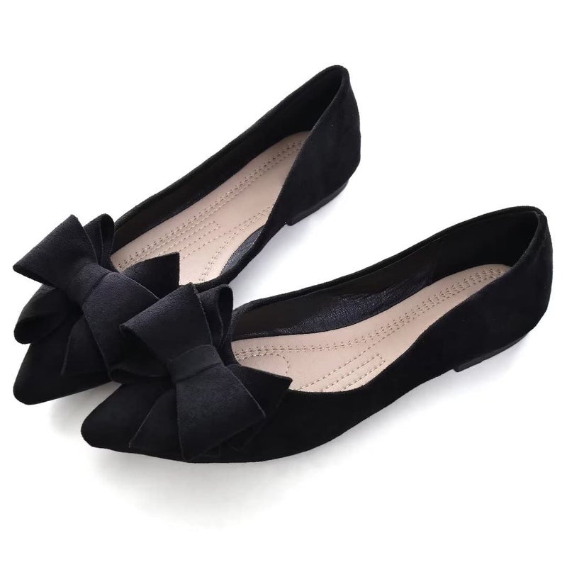 Stunner Womens Bowknot Flower Ballet Flats Pointed Toe Soft Dress Shoes Black 397 2 - Image 2