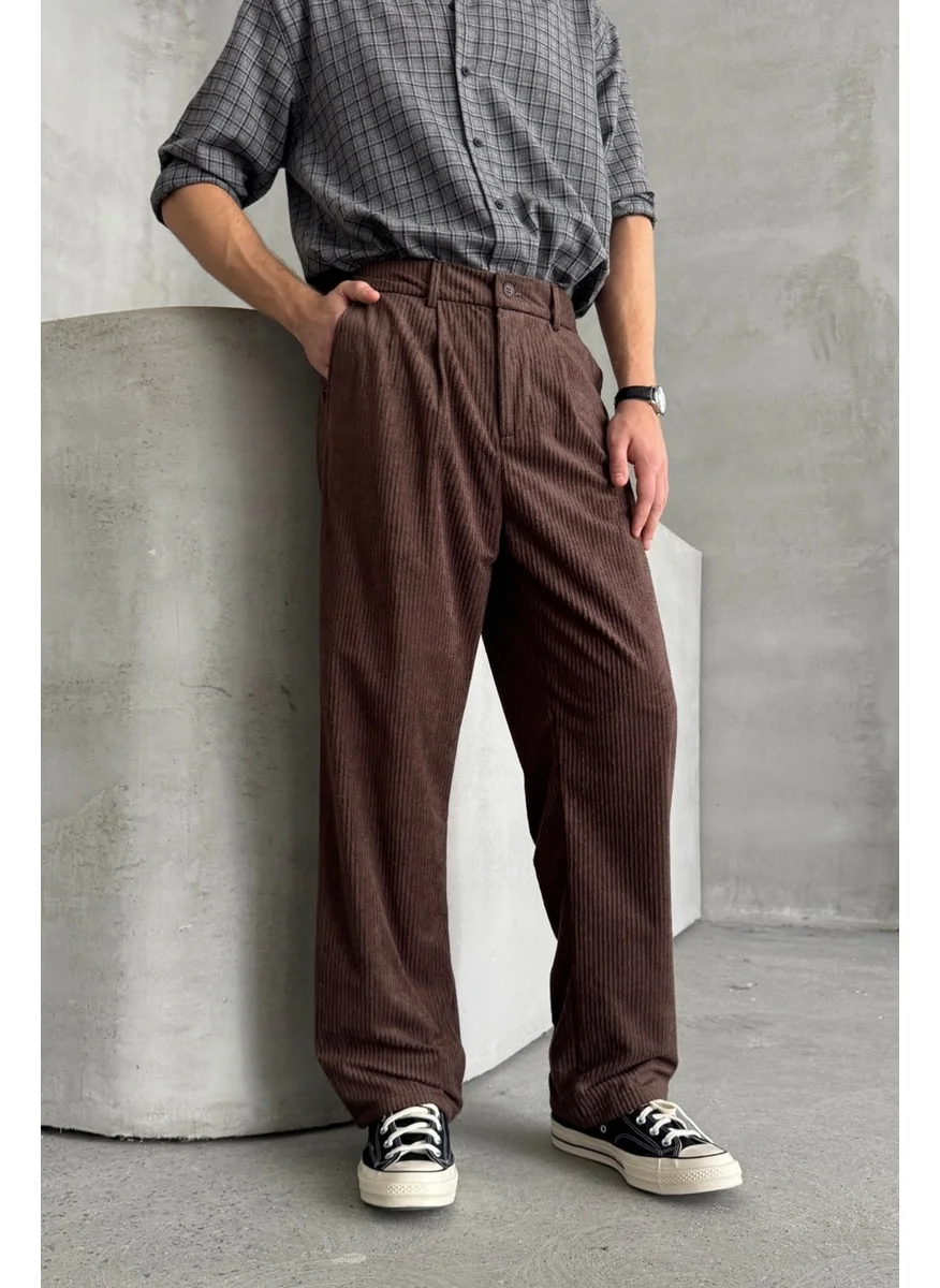 HYMAN Men's Pleated Baggy Pattern Velvet Trousers