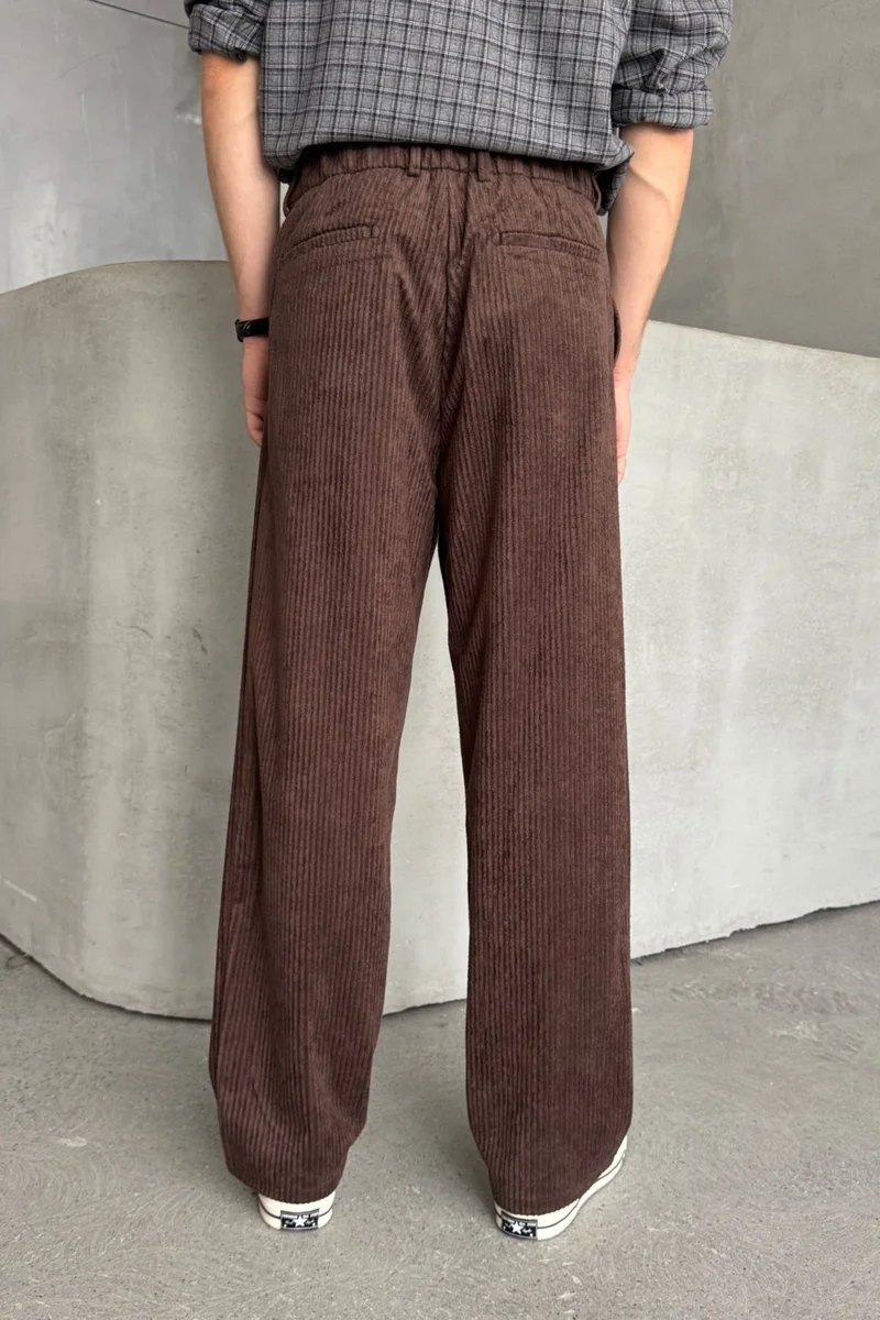 هايمان Men's Pleated Baggy Pattern Velvet Trousers