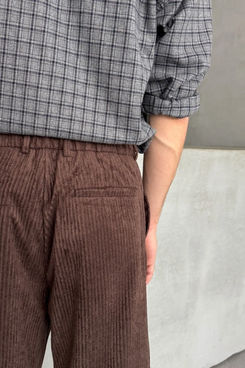هايمان Men's Pleated Baggy Pattern Velvet Trousers