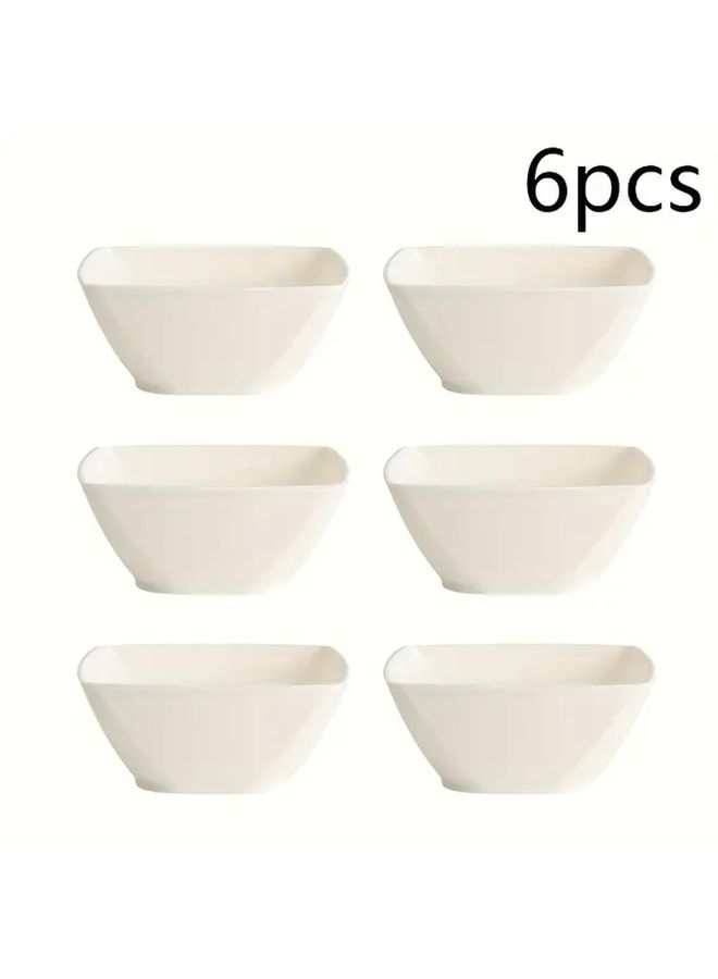 6pcs White Reusable Plastic Salad Bowl and Plate Set Microwave Safe Stackable - Image 4