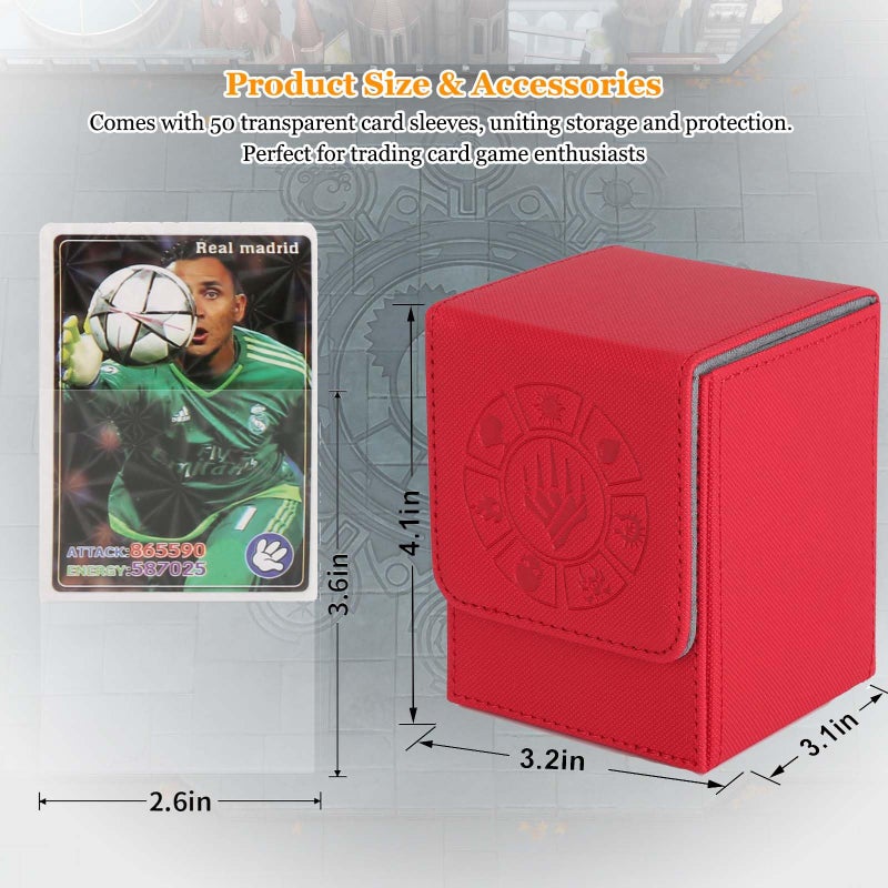 Arkeiliy Card Deck Box, 110+ Storage MTG Deck Box with 50 Pcs Card Sleeve, Collectible Trading Card Cases for Magic Commander and More (Red) - Image 5
