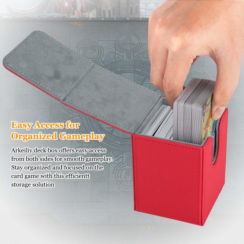 Arkeiliy Card Deck Box, 110+ Storage MTG Deck Box with 50 Pcs Card Sleeve, Collectible Trading Card Cases for Magic Commander and More (Red) - Image 4